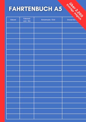 Fahrtenbuch PKW A5 | über 100 Seiten | 2.200 Einträge möglich | vom Finanzamt anerkannt: Dokumentation von Fahrten für Deutschland und Österreich auch für LKW (Bücher von MM-Digital Media)