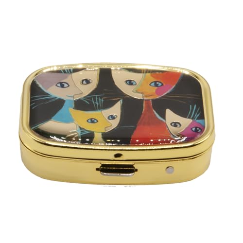 EIN Fridolin Pillendöschen, Rosina Wachtmeister, Motiv: "4 Katzen", aus Metall, bunt, 5.1x3.6x1.8 cm