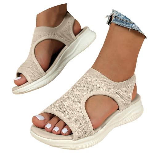 Sandalen Damen Sommer Outdoor Orthopädische Sandalen Stricken Leichte Turnschuhe Open Toe Wedges Strand im Freien Dicke Boden