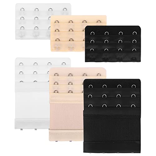 Lusofie 6 Stück BH Verlängerung BH Erweiterung Weich Bequem Elastisch BH Trägerverlängerung 4 Haken 3 Reihen BH Verlängerer für Damen Bra Extender (Hautfarbe, Weiß, Schwarz)