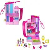 Polly Pocket Barbie-Traumvilla-Schatulle, Puppenhaus-Spielset mit 3 Mikropuppen, 1 Hündchen, 11 Zubehörteilen, Aufzug & Pool, HWP11