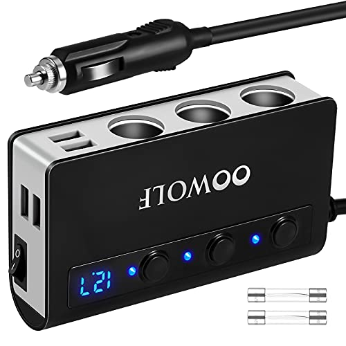 OOWOLF Zigarettenanzünder Verteiler, QC 3.0 180W 12V/24V, Adapter Auto Ladegerät, 3 DC Steckdose Splitter 4 USB Anschlüsse KFZ Verteiler für Smartphone, Tablet, GPS, Navi