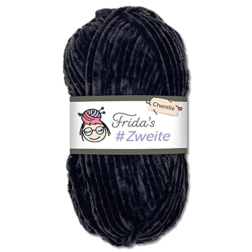 Frida's #Zweite Wolle 100g Chenille Wolle Amigurumi Stricken & Häkeln weich (11 - Schwarz)