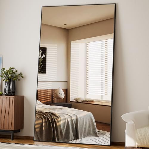BEAUTYPEAK Übergroßer Großer Ganzkörperspiegel 102x218 cm, Bruchsicher Standspiegel Hängend oder Lehnend an die Wand, Groß Bodenspiegel mit Ständer für Schlafzimmer, Wohnzimmer oder Ankleidezimmer