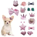 YNR 15PCS Rosa Haarspangen für kleine Hunde,Hundehaar Schleifen Bowknot Hundehaar Grooming Zubehör,Haar Schönheit Accessoire Welpen Haar Spangen für Katzen Hunde Kätzchen Welpen Hunde Haarschmuck