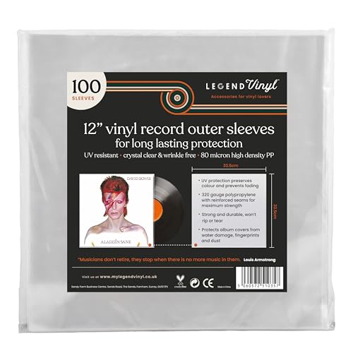 Legend Vinyl Packung mit 100 X 12 äußeren Vinylhüllen - kristallklare, faltenfreie und langlebige Schallplattenhüllen - stoppt das Verblassen - passend für die meisten Gatefolds und Doppel-LPs