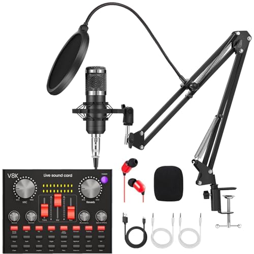 Podcast Mikrofon Bündeln, Audio Interface mit Cardioid Designer BM800 Mikrofon für Gamer und All-in-One Mischpultr, Perfekt für Live Streaming, Singen, YouTube, Gaming