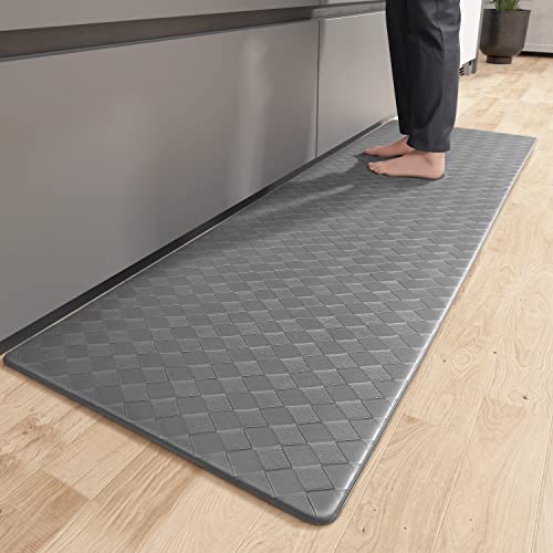 Color G Küchenläufer 44 x 120 cm, Anti-Müdigkeit Küchenteppich Waschbar rutschfest, Leder Teppich Küche Öl Resistent, Wasserdicht für Küche, Esszimmer, Wohnzimmer, Büro (Grau)