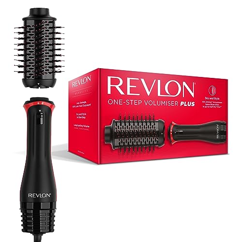 REVLON PROFESSIONAL One-Step Volumiser Plus (Abnehmbarer Kopf, Keramik-Titan-Platte, Gemischte Styling-Borsten mit Aktivkohle-Pins, Turmalin Ionic Technology), RVDR5298E