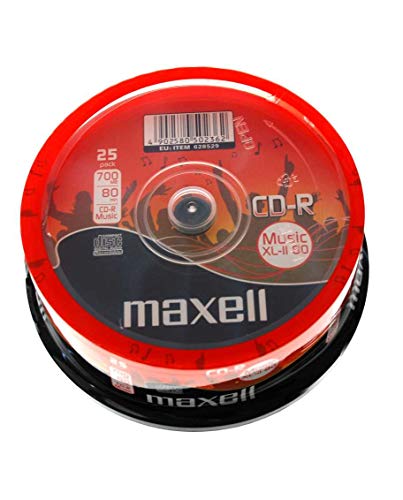 25 Maxell CD-R 700MB Music XL-II 80 in Cake -Box besonders für Musik geeignete 80 MU Rohlinge, 628523.59.GB