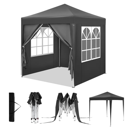 WOLTU Pavillon, Faltpavillon 2x2 m, mit 4 Seitenwänden, Partyzelt wasserabweisend UV-Schutz 50+, höhenverstellbarer Gartenpavillon, mit Tragetasche, für Outdoor Garten Camping, Anthrazit