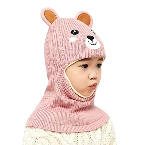 nuoke Kinder Mädchen Wintermütze Warm Niedlich Schlupfmütze Mit Bommel Beanie WintermüTZE Kinder Mädchen Halswärmer Kinder Wolle Leichte Mütze Mädchen 2-6 Jahre