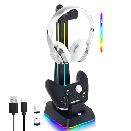 Mcbazel Controller-Ladestation für Xbox, RGB-Licht Gaming-Headset-Ständer mit USB-Controller-Ladegerät, Unterstützt Ladeanzeige Kompatibel mit Xbox Series X&S/Elite 1& 2/One&X&S/One Elite