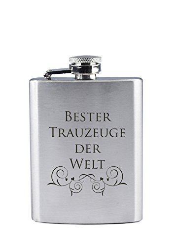 Edelstahl Flachmann mit Gravur - Bester Trauzeuge der Welt - als Geschenk oder als Dankeschön nach der Eheschließung (190 ml)