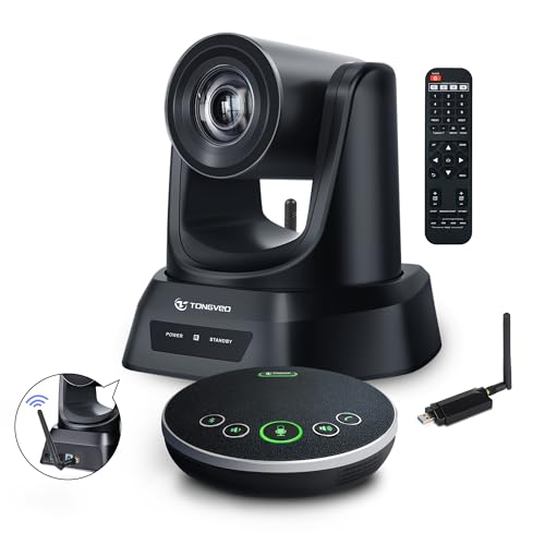 TONGVEO 5.8GHz drahtloses Konferenzraum-Kamerasystem mit Bluetooth-Mikrofon, 3X 60fps PTZ-Kamera für Online-Konferenz, funktioniert mit Zoom, Skype OBS Einfach einzurichten(50ft Tx Dist.)