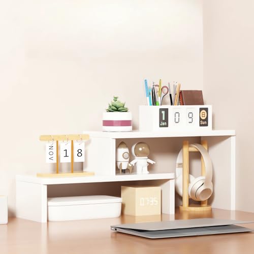 Schreibtisch-Organizer-Regal, Büro-Schreibtisch-Aufbewahrungsregal, Holz-Bücherregal, Schreibtisch-Bücherregal, Bücherregal aus Holz (Weiß, 60 x 12 x 24 cm)