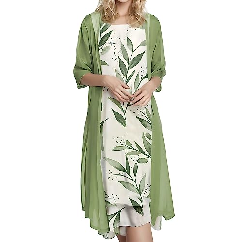 Hsternexy Chiffonkleid Set Damen: Festlich Abendkleid+Chiffon Strickjacke, Elegant Lang Sommer Brautkleider Zweiteiliges Schicke Knielang Sommerkleider Anzug Große Größen Cocktailkleid Strandkleid