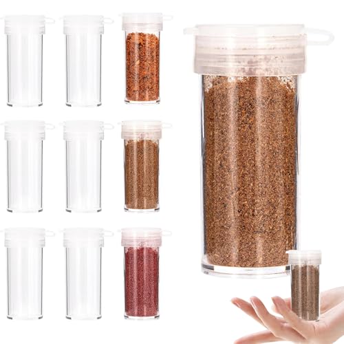 10 Stück Salzstreuer Klein, Mini Salzstreuer für Unterwegs, Plastik Salzstreuer mit Deckel, Salz- und Pfefferstreuer Klein für Bentobox, Außengrill und Hausgewürze, Camping-Gewürze-Set