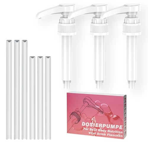 Dosierpumpe Kompatibel mit Best Body Nutrition, 3 Stück Vital Drink Erstazpumpe Wiederverwendbarer Pumpspender mit 3 Langen und 3 kurzen Schläuchen für 500ml/1000ml Flaschen