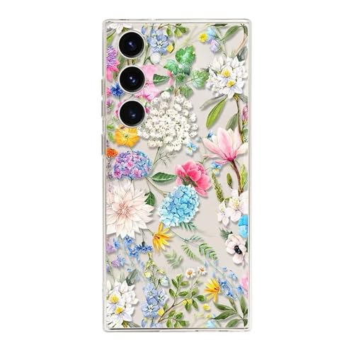 Rnrieyta Miagon Kreativ Blume Hülle für Samsung Galaxy A25 5G,Schmetterling Blätter Blumen Flower Serie Schutzhülle Transparentes Weich TPU Cover Dünne Kratzfeste Silikon Gel