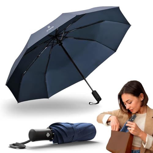 STYNGARD Regenschirm sturmfest - Taschenschirm mit Auf-zu-Automatik und Beschichtung gegen Feuchtigkeitsschäden - Regenschirm klein kurzer Griff - Modell BERGEN