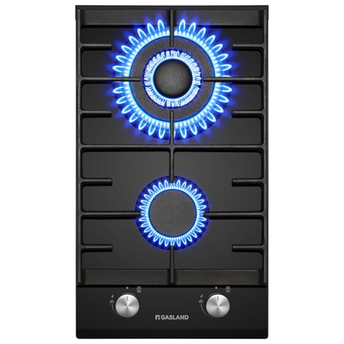 GASLAND GH2302BG1FC Glas Gaskochfeld 2 Flammig, Butan Gas Kochfeld mit Wok Brenner, Gas Einbau Gaskochfeld, 30 cm Schwarz Glasherd, Gas Kocher 5200 Watt, LPG/Erdgas