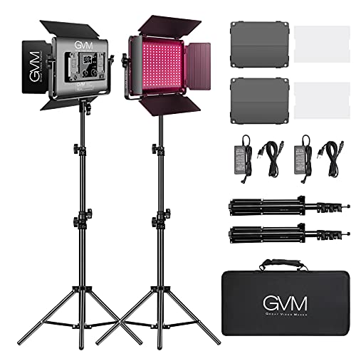 GVM RGB LED Videoleuchte Panel mit Stativ, 60W LED Photography Continuous Light, Set App Steuerung 360° Vollfarbe Videolicht 3200K-5600K Studio licht für Photograpy Studio Video, Filme, YouTube Foto