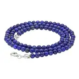 Lebensquelle Plus Edelstein Kugelkette + 925 Silber Verschluss | Ø 4mm Kugeln Karabinerverschluss 45cm lang | Hochwertige Kette (Lapislazuli)
