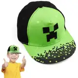 Cartoon Design Baseballmütze, Verstellbare Baseballmütze Sonnenmütze, Miner Outdoor Sports Casual Baseballmütze, Creeper Baseball Cap Kinder, Schwarz und Pixelig Grün Grid Sonnenhut Basecap Kappe (E)