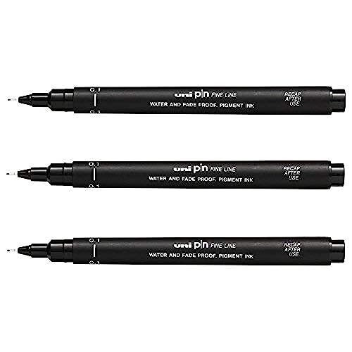 UNI-BALL PIN DRAWING PEN FINELINER ULTRA FINE LINE MARKER 0.1mm BLACK Ink - [Pack of 3]