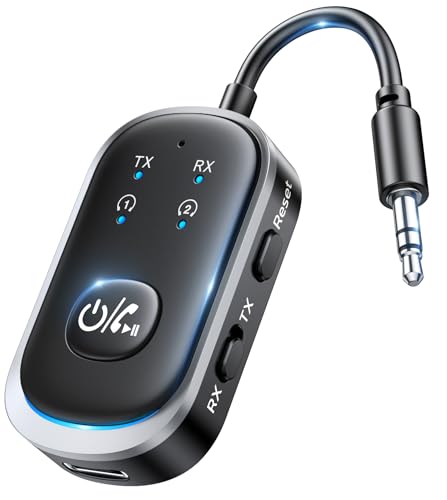 Mohard 2 in 1 Bluetooth Transmitter & Empfänger, AUX Bluetooth Adapter Klinke 3.5mm für Auto/TV/Stereoanlage, 5.3 Flugzeug Bluetooth Sender Bluetooth Splitter für 2 Kopfhörer, 12 Stunden Spielzeit