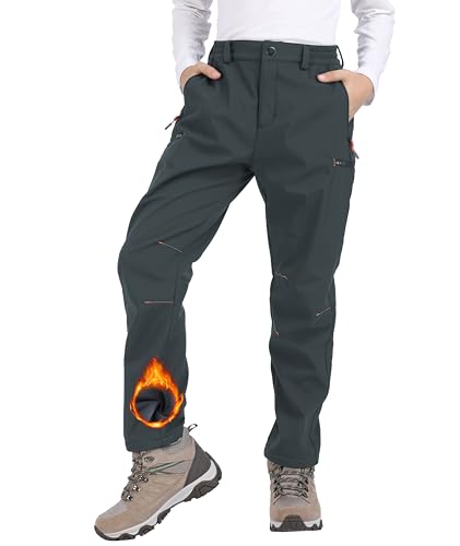 Djtnzdm Softshellhose Kinder Winter Skihose Jungen Mädchen Thermohose Gefüttert Thermo Hose Kinder wasserdichte Outdoorhose Kinder Fleece Regenhose Jungen Winter Wanderhose Grau 164-170