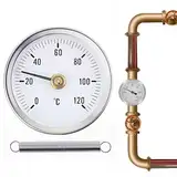 JUXINE Anlegethermometer Heizungsrohr 0-120C 63MM, Heizkörper-Thermostat zur Temperaturregelung an Radiatorrohren mit bimetallischem Federstahlkontakt und Edelstahloberfläche.