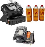SMH LINE® Camping Heizstrahler 2in1 Gasheizung + 3 Gaskartuschen 1,3KW Gasstrahler Keramik Camping Heizung Zelt Heizung Gaskartuschen im Set