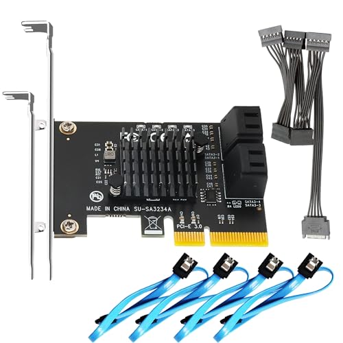 GLOTRENDS SA3234A 4-Ports PCIe X2 SATA 3.0 Erweiterungskarte,Unterstützt OS Booting,inklusive SATA Kabel und 1:5 SATA Splitter Stromkabel, kompatibel mit Windows, Linux, Mac OS, NAS