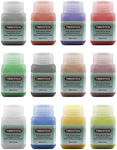 TIMBERTECH Acrylfarben Airbrush Farben 12 * 30ml Model Air Basis Bunt Metallic FarbenSet Airbrushfarben