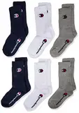 Champion Unisex - Kinder und Jugendliche Core- Junior 6pp Crew Füßlinge , Blu Marino/Bianco/Grigio Melange Chiaro, 31-34