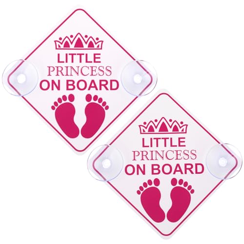 Amabro 2 Stück Baby on Board Aufkleber Auto,Kleine Prinzessin An Bord Auto Warnschilder,12.5cm Rosa Aufkleber Schild für Auto Mit Doppelten Saugnäpfen Wiederverwendbarer Baby Im Fahrzeugtafel Anfänger