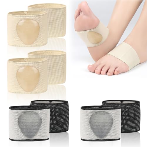 BORISCA 4 Paar Fußbandage Mittelfuß mit Gel zur Schmerzlinderung bei Plattfüßen Fußpflege für Männer und Frauen Spreizfußbandage Korrektur von Plattfüßen, Senkfüßen Schwarz + Beige (L)