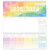 Häfft® Wochen-Tischkalender Schuljahr 2025/2026 "Rainbow" im Quer-Format, 1 Woche auf 2 Seiten - Wochenkalender, Schreibtisch-Kalender Schule - nachhaltig & klimafreundlich