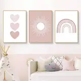 Ueiwffzo 3er Poster Set Bilder Kinderzimmer Mädchen Rosa Regenbogen Bilder, Babyzimmer Deko Leinwand Bilder Wandbilder, Wandposter Babyzimmer Deko, Ohne Rahmen (21x30cm)