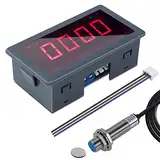 DONGKER Digitaler LED Drehzahlmesser, AC 230V 110V Digitaler RPM Motordrehzahlmesser mit Hall Näherungsschalter Sensor NPN Drehzahlmessgerät