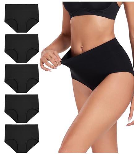 wirarpa Unterhosen Damen Baumwolle Unterwäsche Frauen Taillenslip Hohe Taille Slip Schwarz Dunkel 5er Pack Größe XL