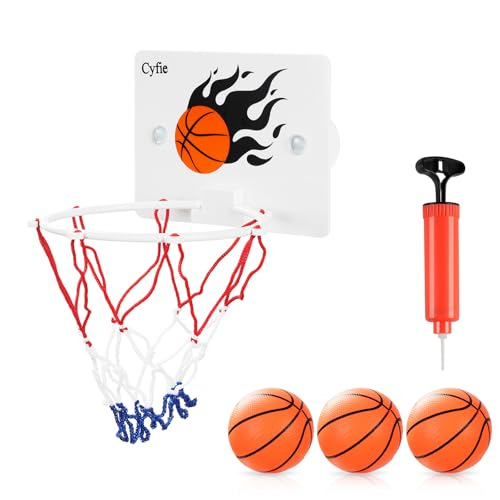 CYFIE Mini Basketball Korb Set, Mini Basketballkorb mit Bälle und Pumpe Büro Basketballkorb mit Saugnapf Mini Basketball Brett für Büro, Zimmer, Schlafzimmer, Badezimmer oder Toilette