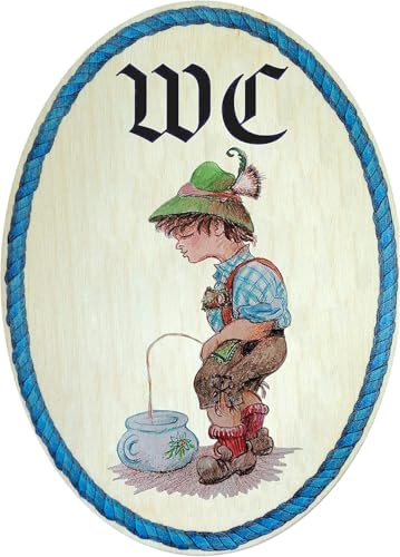 Kaltner Präsente Geschenkidee - Holz Geschenkartikel Deko Türschild im Antik Design Dekoartikel Motiv Toiletten WC Bub Bayern (18 x 13 cm)