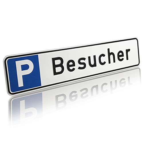 Betriebsausstattung24 Geprägtes Parkplatzschild aus Aluminium in Nummernschildform - Besucher - KFZ-Kennzeichen - für Ihren Parkplatz & Stellplatz - 52,0 x 11,0 cm