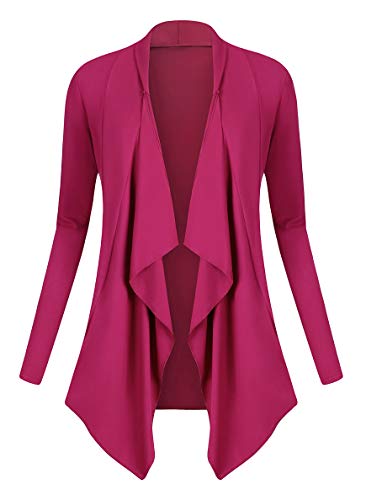Urban GoCo Damen Strickjacke Cardigan Langarmshirt Wasserfall Strickmantel (XL, Fuchsia Rose)