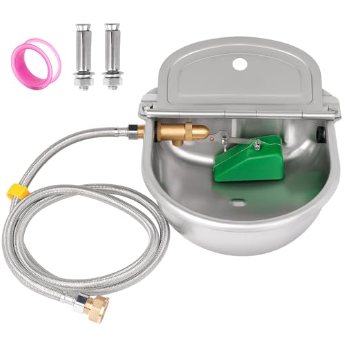 MUYIRTED Automatischer Tränkebecken Mit 1/2 Zoll Messing-Schwimmerventil Und 150cm Metallwasserleitung, Pferdetränke Aus Edelstahl, Wassertrog Niederdruck Für Geflügel, Hühner, Schafe, Rinder, Hunde