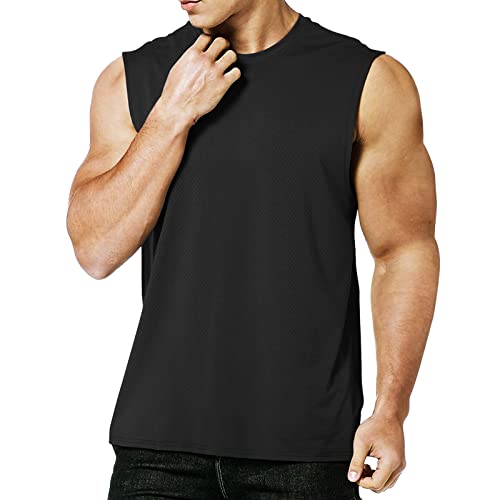 MEETYOO Herren Tank Top Achselshirts Sport Ärmelloses Shirt Unterhemd Fitness Sleeveless Für Running Jogging Gym Vest, Schwarz, L EU