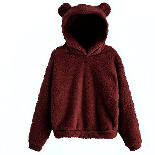 Winterjacke Damen, Fleecejacke Damen Teddy Fleece Jacke Mit BäR Ohren Full Zip Kapuzenpullover Winter Warm Plüschjacke Lose Hoodies Einfarbig Flauschig Fleecejacke Fleecemantel